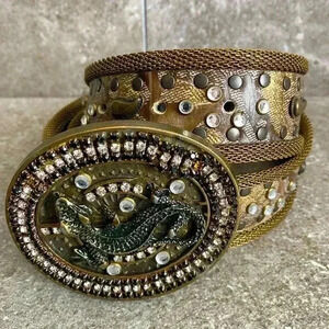 NANNI Italian Made Lizard Buckle Rhinestone Bronze Chainmail Belt Size 8…